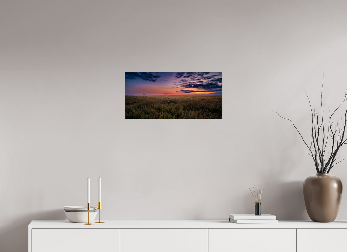 61.7 x 30 cm, Photo Print Under Acrylic Glass Across the Marsh