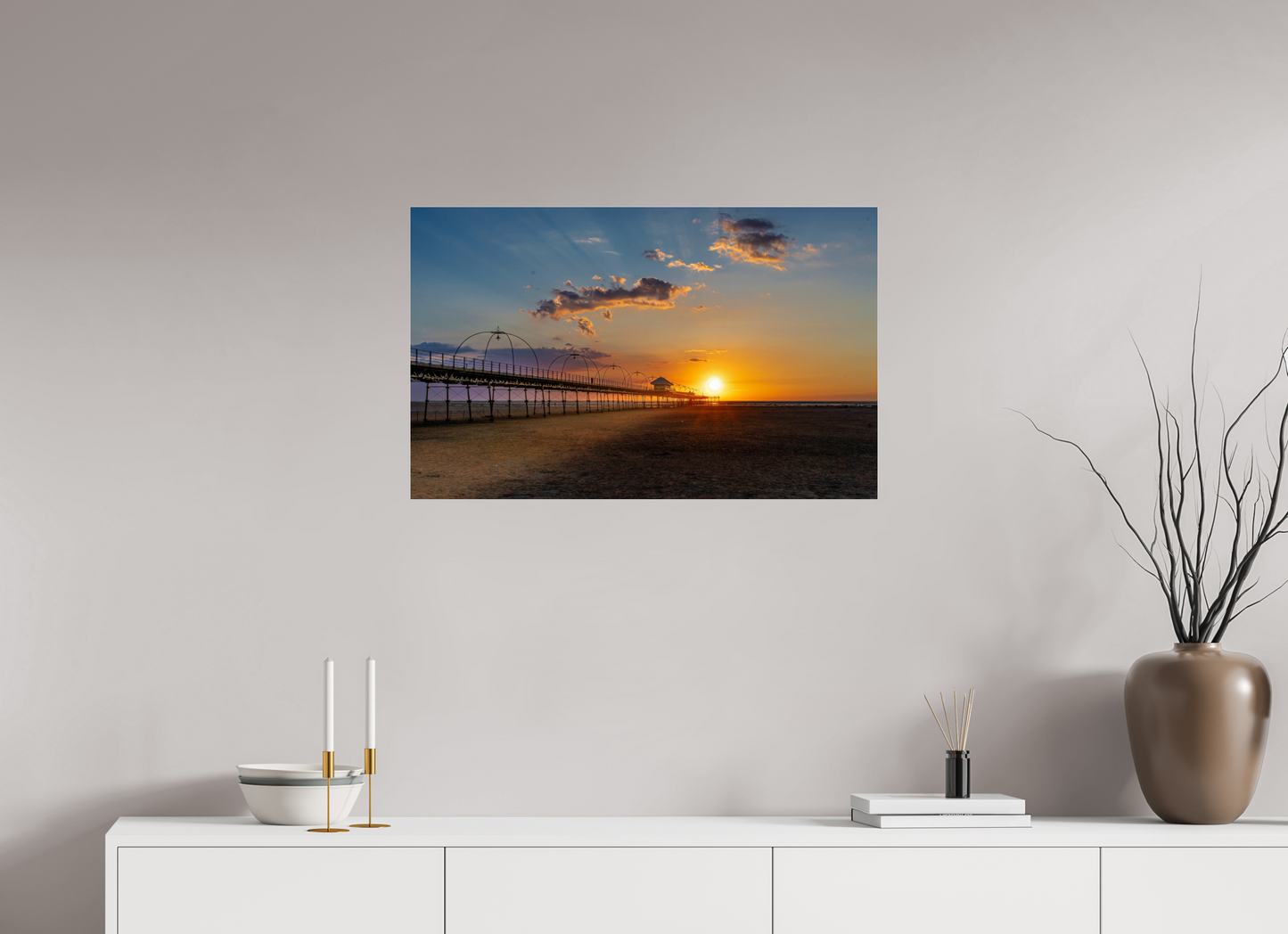 79.9 x 50 cm, Photo Print Under Acrylic Glass Sunset along the Pier