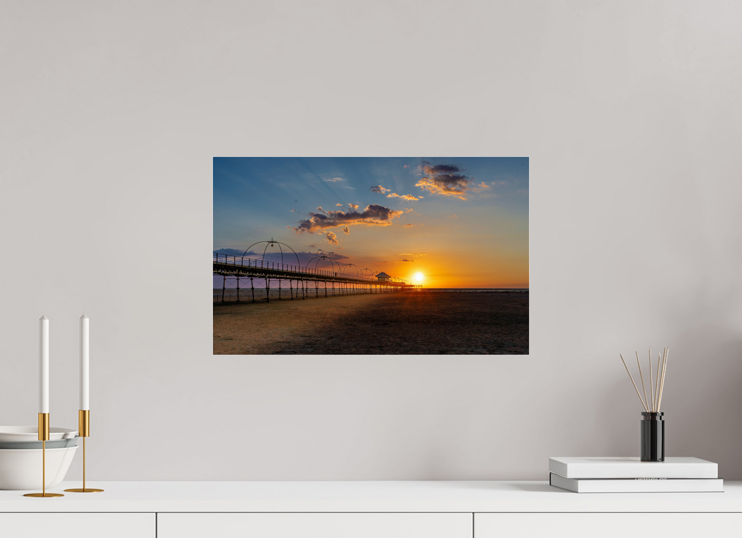 47.9 x 30 cm, Photo Print Under Acrylic Glass Sunset along the Pier