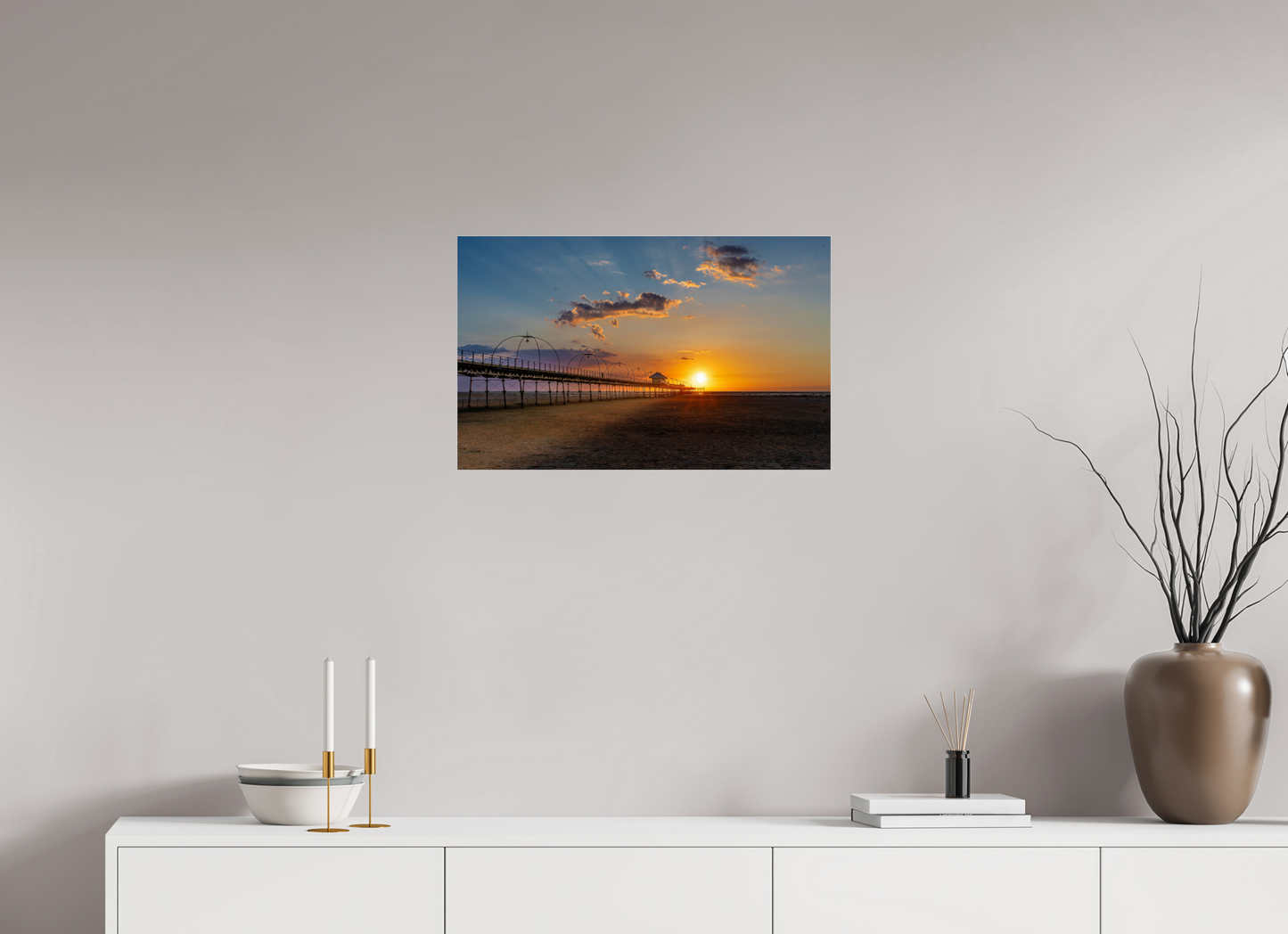 63.9 x 40 cm, Photo Print Under Acrylic Glass Sunset along the Pier